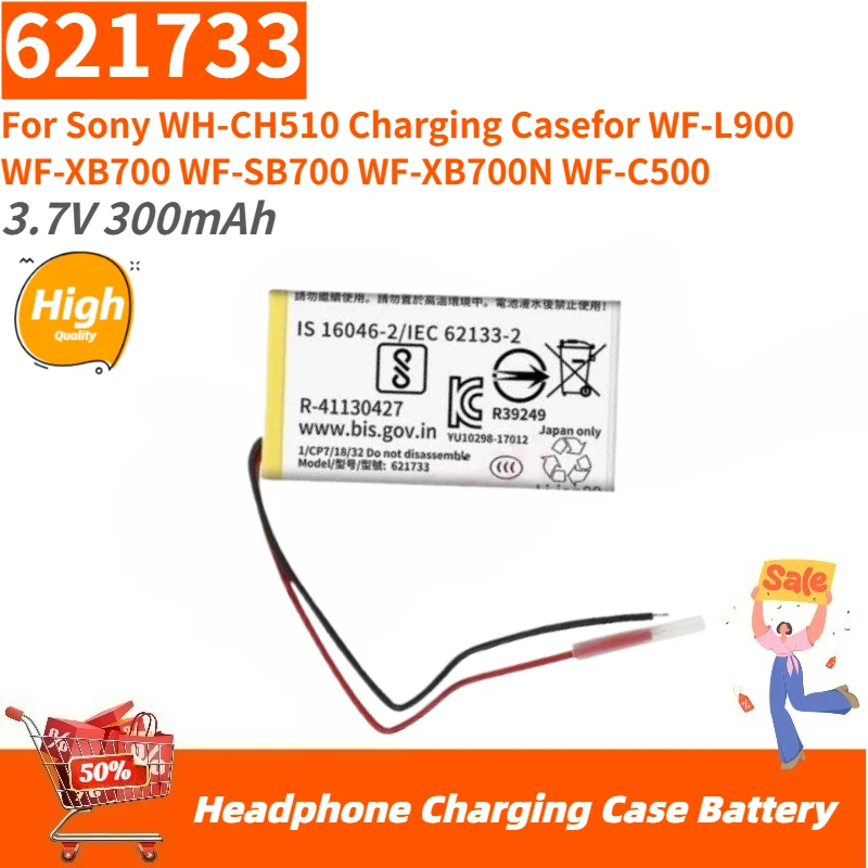 

621733 Headphone Charging Case Battery 3.7V 300mAh for Sony WH-CH510 Charging Casefor WF-L900 WF-XB700 WF-SB700 WF-XB700N