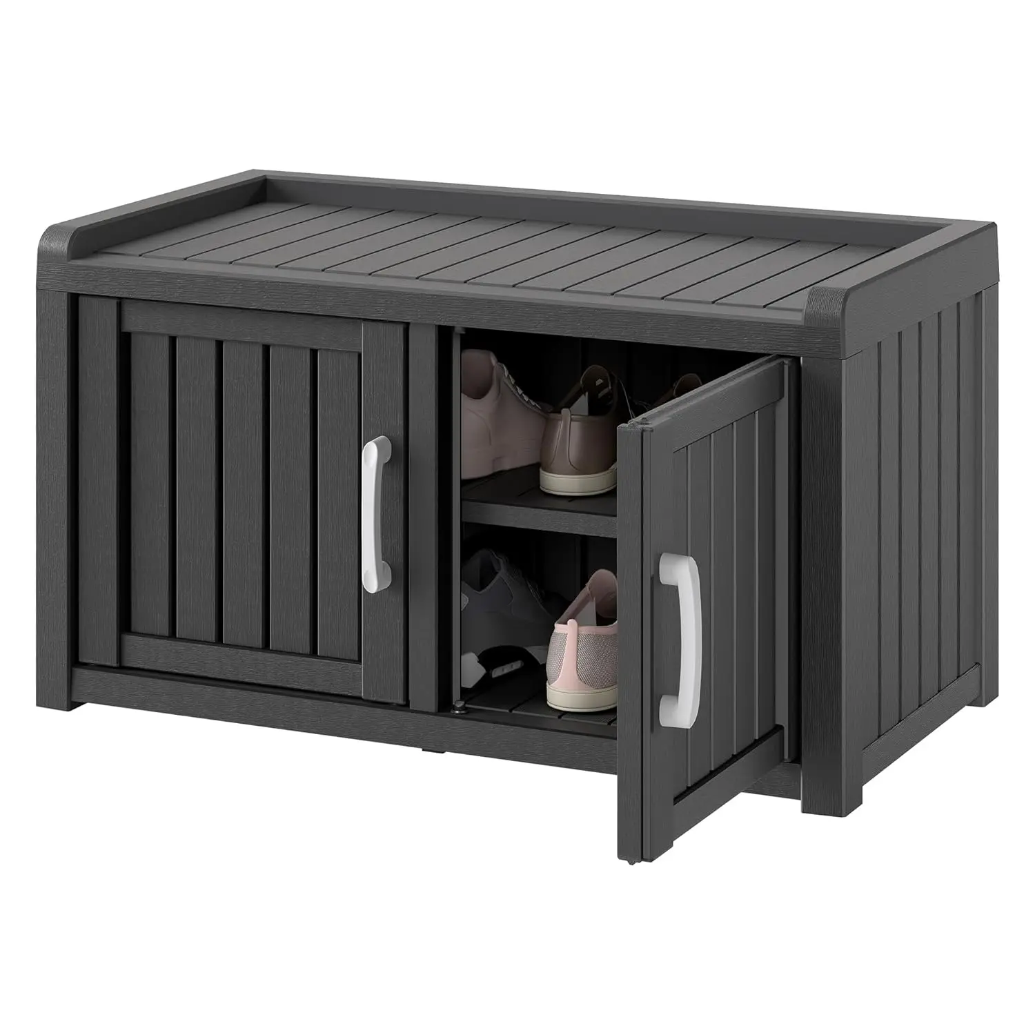 

Outdoor Shoe Storage Cabinet, Waterproof UV-Resistant Entryway Storage Bench Indoor Outdoor with 2 Barn Doors,, Customized