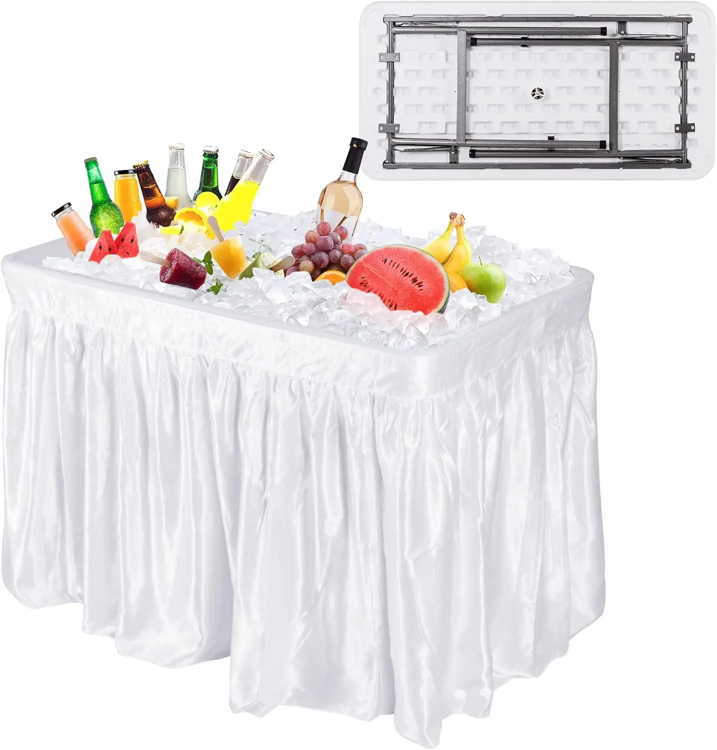 

4 Foot Ice Cooler Table, Folding Buffet Cold Food Keeper w/Removable Matching Skirt & Drain Plug