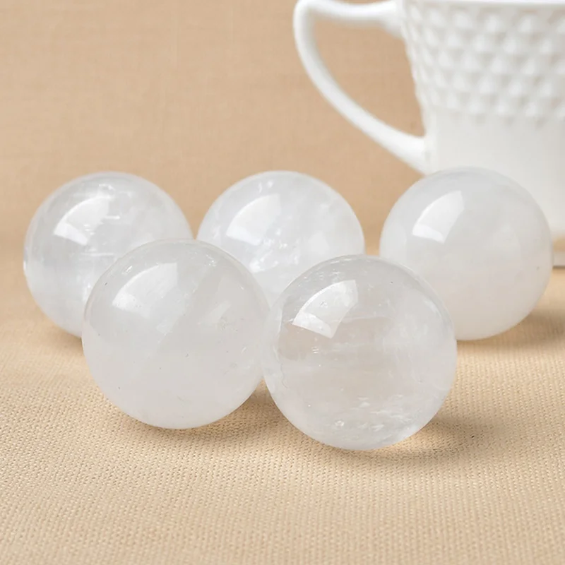 High Quality 30-35mm Natural Crystal Ball Calcite Quartz Energy Healing Stone Meditation for Home Decoration Free Wooden Stand