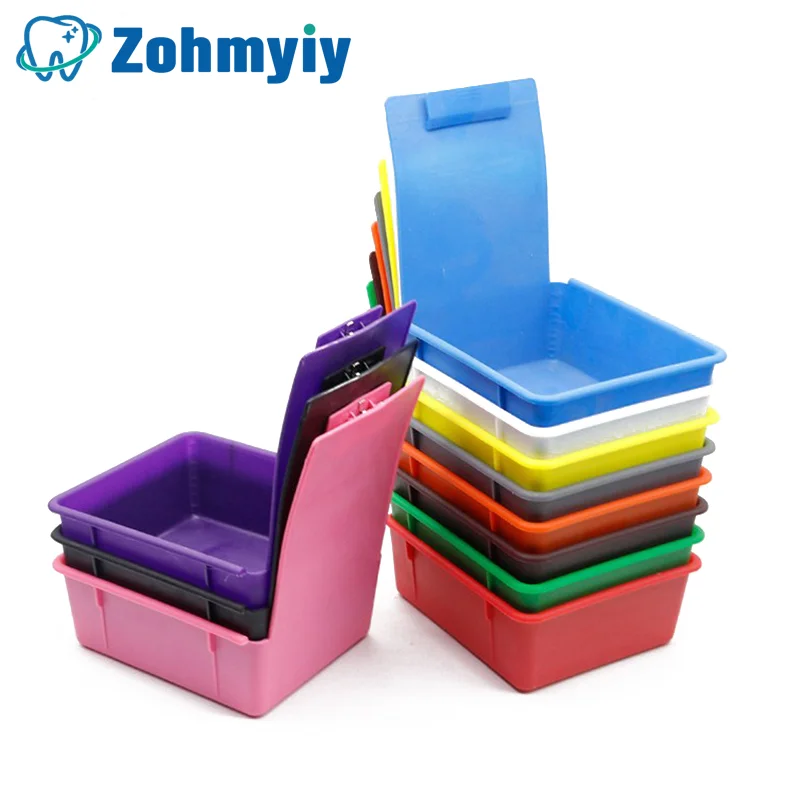 Dental Lab Storage Box Colourful PP Plastic Work Tray Pans Durable Case With Clip Holder Dentistry Tool Material