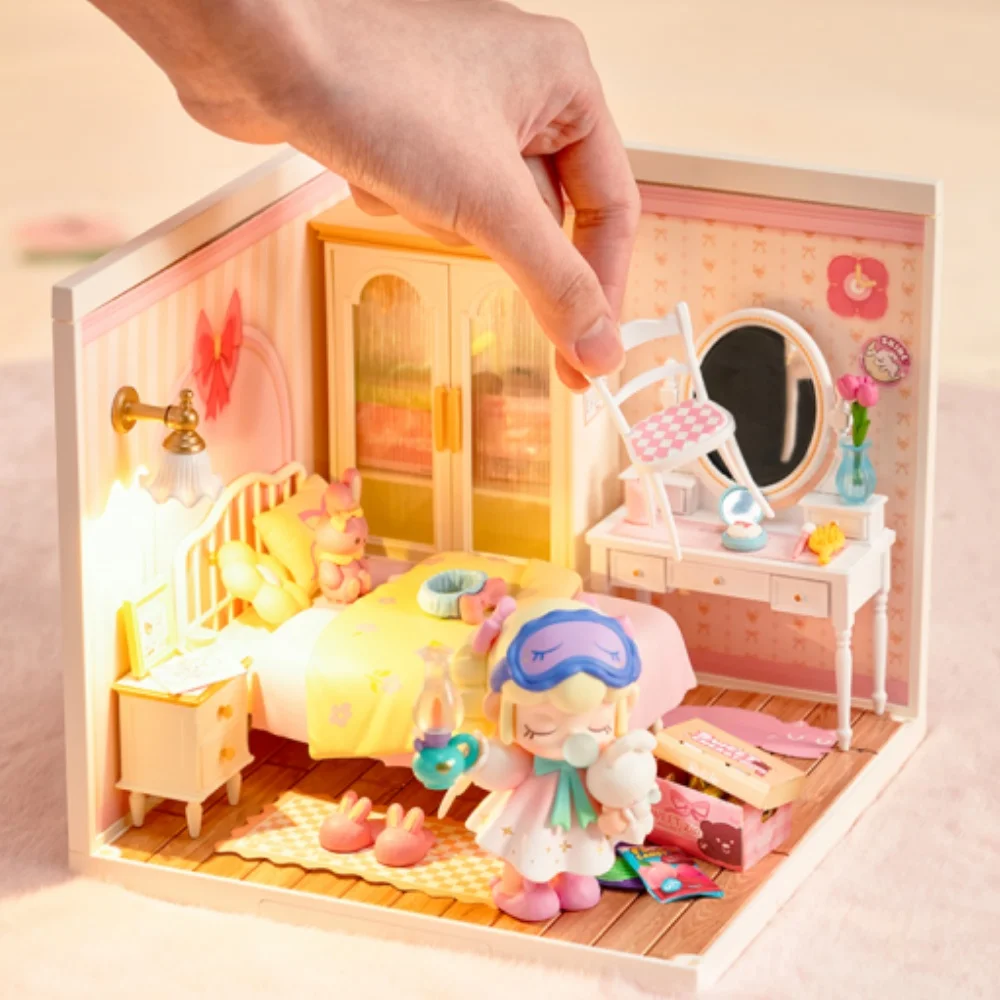Robotime Rolife Lovely Pink Bedroom DIY Miniature House with Accessories  with LED to Build Decent Birthday Gift DW016