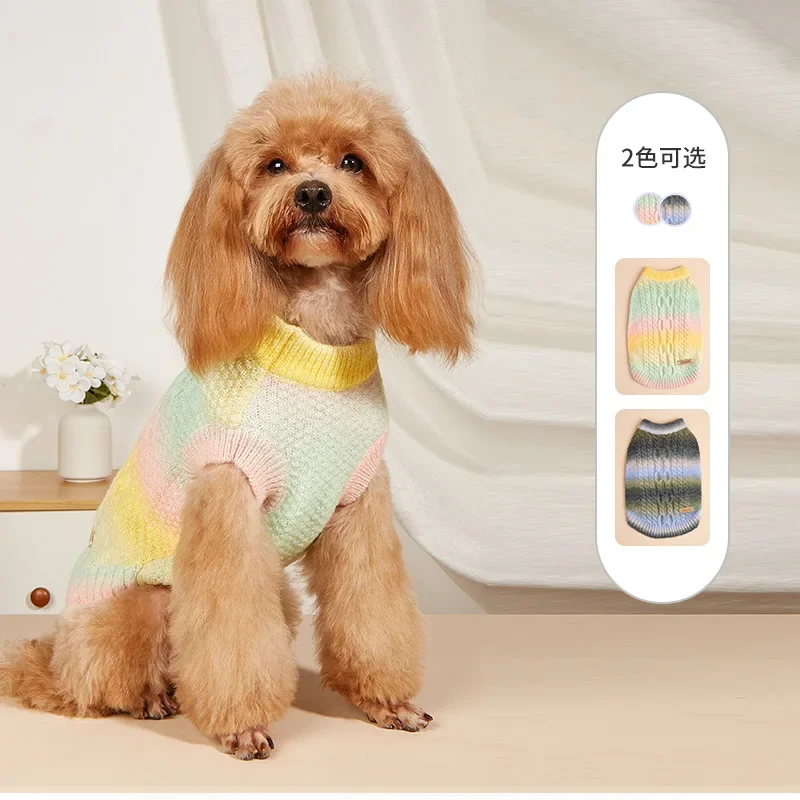 Pet Gradient Rainbow Candy Color Pet Sweater Autumn/Winter Teddy Small Dog Warm Sweater Dog Clothes for Small Dogs