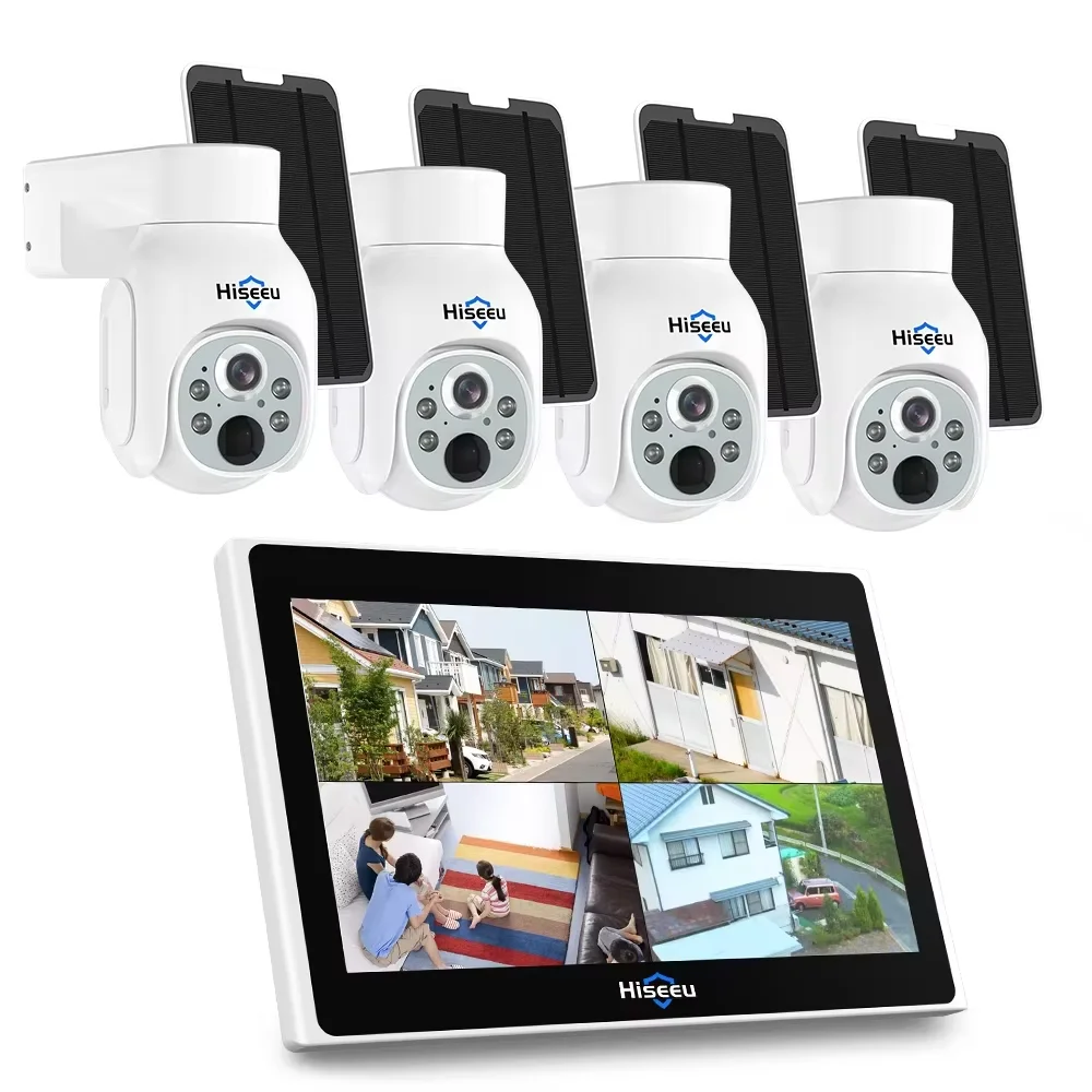 Hiseeu 10CH NVR 4MP WiFi PTZ Solar IP-camera's Systeemkit Kleur Nachtzicht Menselijke detectie P2P Draadloos beveiligingssysteem voor buiten