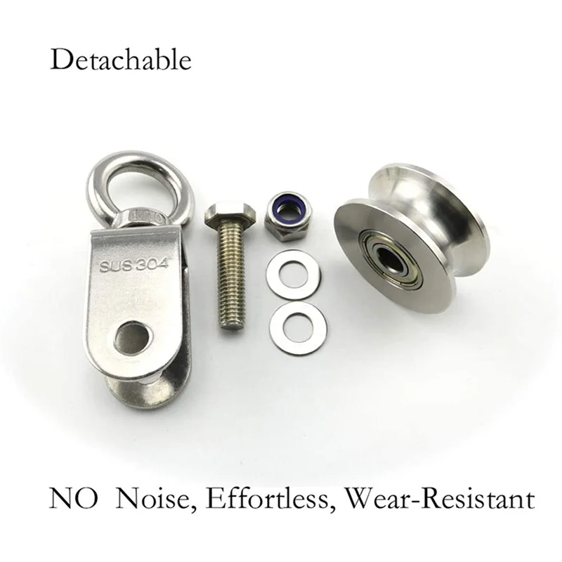 AB45 4X U Type Swivel Pulley 304 Stainless Steel Duplex Bearing Silent Detachable 360 Degree Rotation