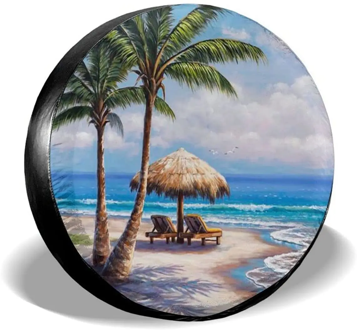 

Beautiful Beach Palm Trees Spare Tire COVER CAR Waterproof Dust-Proof UV Sun Wheel Tire COVER CAR Fit for Car,Trailer, RV,