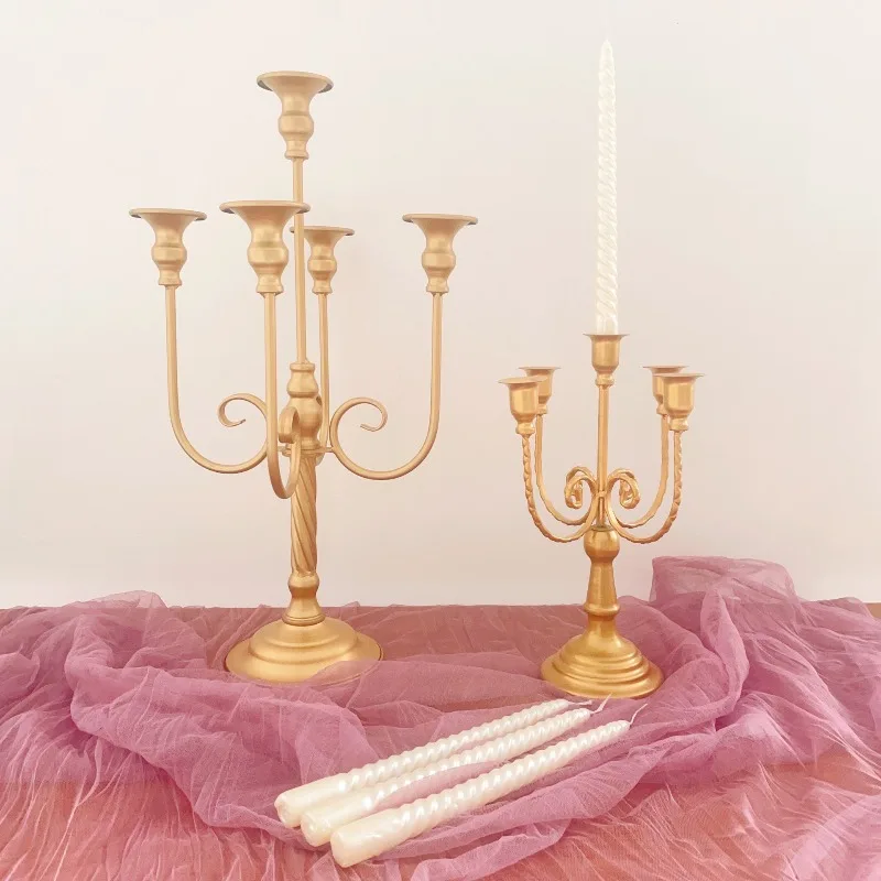 Golden Vintage Iron Five-Head Candle Holder Decoration Wedding Decor Candelabra Living Room Romantic Atmosphere Candle Cup