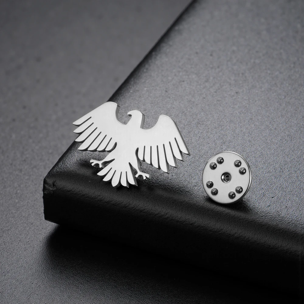 New Retro Eagle Brooch Stainless Steel Syrian Emblem Lapel Pin for Women Men Suit Shirt Badge Animal Accessories Gift