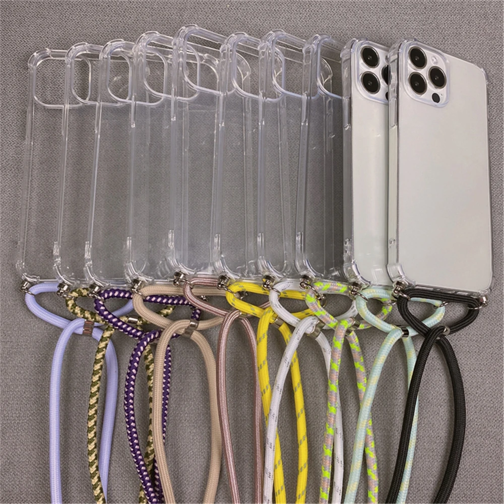 For iPhone 15 ProMax Crossbody Necklace Cord Lanyards Transparent Case For iPhone 11 12 13 14 Pro Max X XS XR 7 8Plus Soft Cover