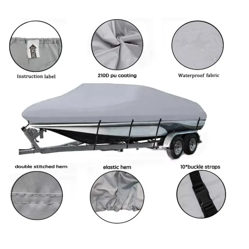 Durable Silver Waterproof UV Resistant Polyester Custom Lightweight Boat Cover with 1 Year Use