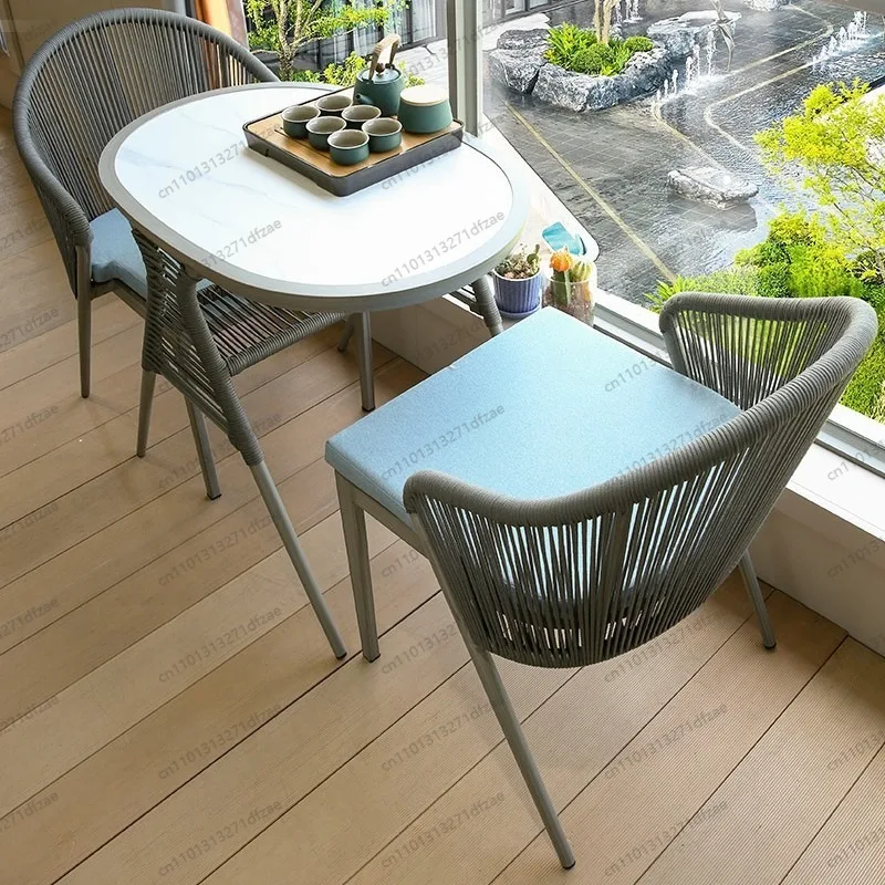 Modern Outdoor Rattan Patio Set with Aluminum Frame, 2 Seater Sofa & Coffee Table for Balcony Garden
