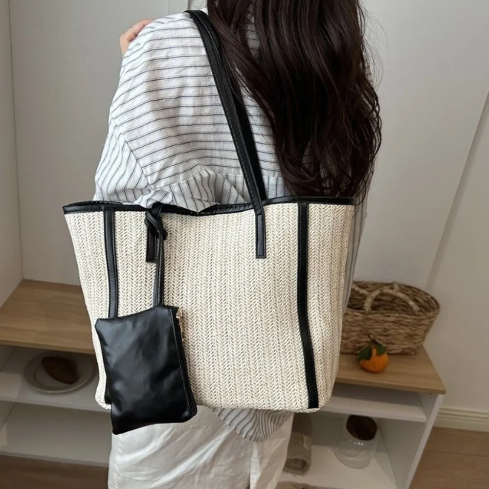 

Trendy Lightweight Women Totes Bags Large Capacity Composite Bag Straw Beach Bag Small Bag Breathable Woven Shoulder Bag Work