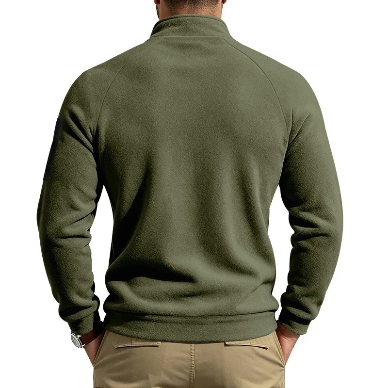 Herren Herbst-Winter-Sweatshirt aus dickem Fleece, Stehkragen, Doppelreißverschluss, lockere, warme Outdoor-Wanderjacke für den Alltag. – Detail 15