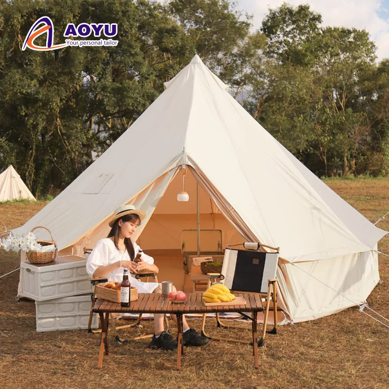 

Professional Outdoor Waterproof Canvas Cabin Bell Tents Waterproof 4 Season Luxury Camping Glamping Tent