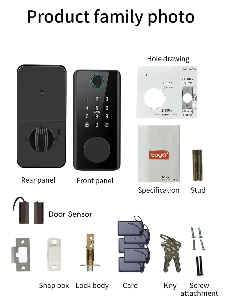 RAYKUBE DS01 cerradura de cerrojo inteligente Tuya Bluetooth de 4 idiomas con pestillo/llave de Sensor de puerta/contraseña/tarjeta/desbloqueo de