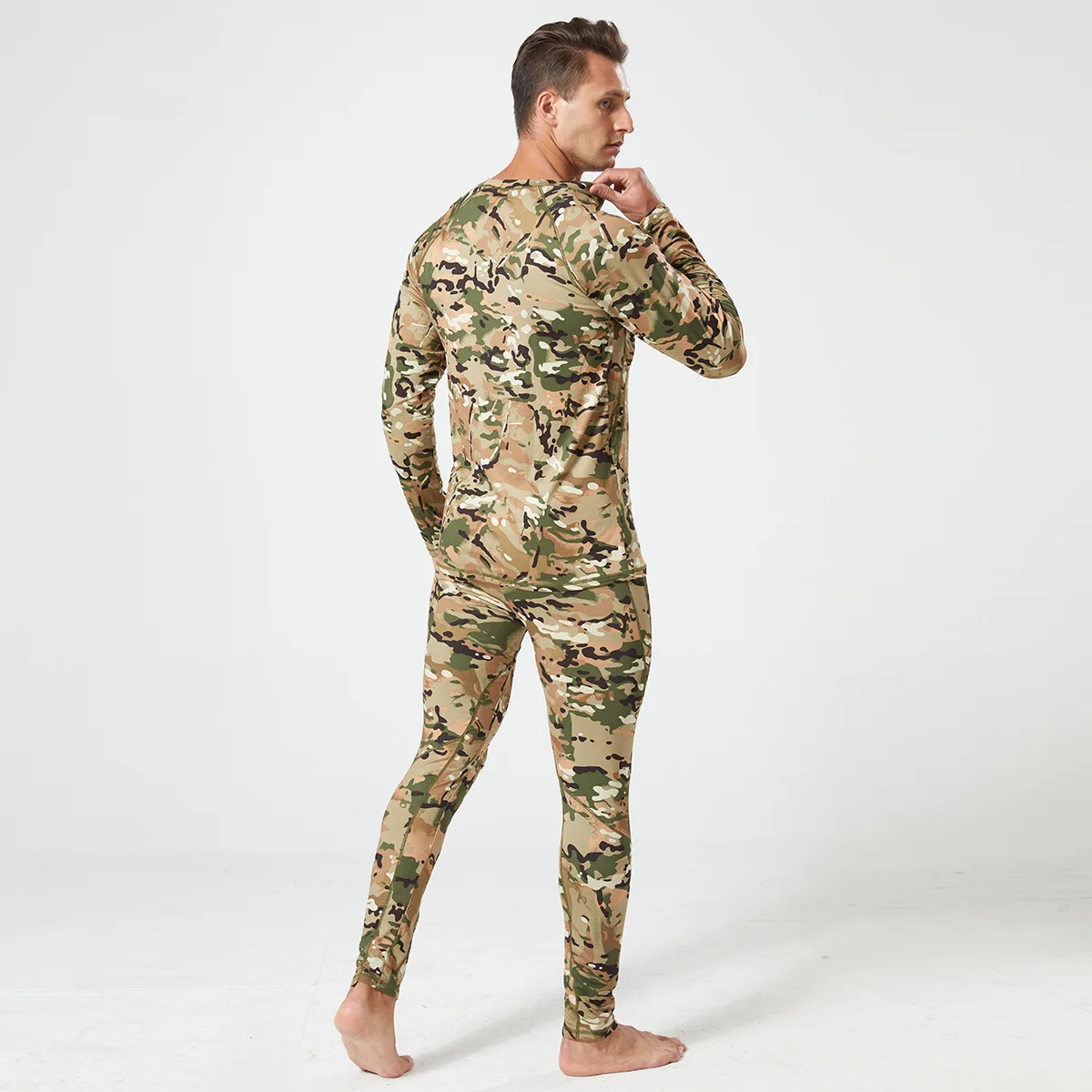 مجموعة حرارية من الصوف المموه الشتوي للرجال، طبقة أساسية قابلة للتنفس، بدلة رياضية خارجية، ملابس المشي لمسافات طويلة والتزلج والصيد #3