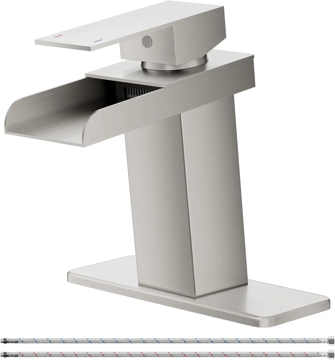 

Waterfall Bathroom Faucet, Brushed Nickel Modern Single Handle Bathroom Faucets for 1 or 3 Hole Bathroom Sink Faucet Washbasin F