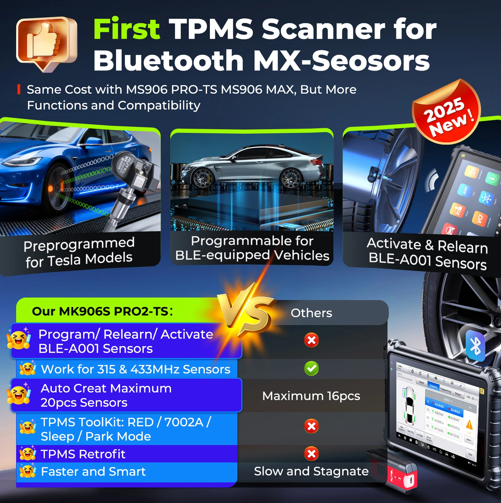 Autel TPMS Diagnostic Scanner MaxiCOM MK906 Pro2-TS Full System Car Diagnosis ECU Coding TPMS 2.0 Relearn Tool for All Cars Upgrade MK906 PRO-TS