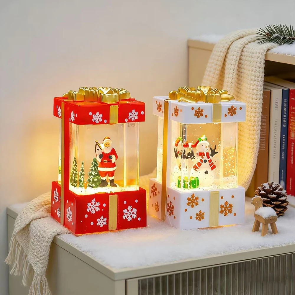 Resin Square Hand-held Lantern Christmas Interior Scene Water-filled Oil Lamp Home Decoration Desktop Xmas Kid Child Gift