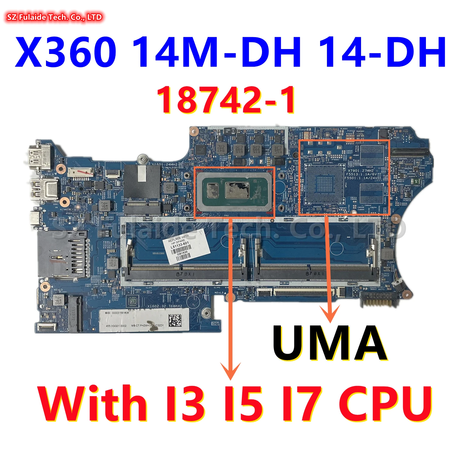 18742-1 448.0GG03.0011 Per HP Pavilion X360 14M-DH 14-DH Laptop Con i3 i5 i7 CPU UMA DDR4 L51133-601 L52932-601 L67767-601