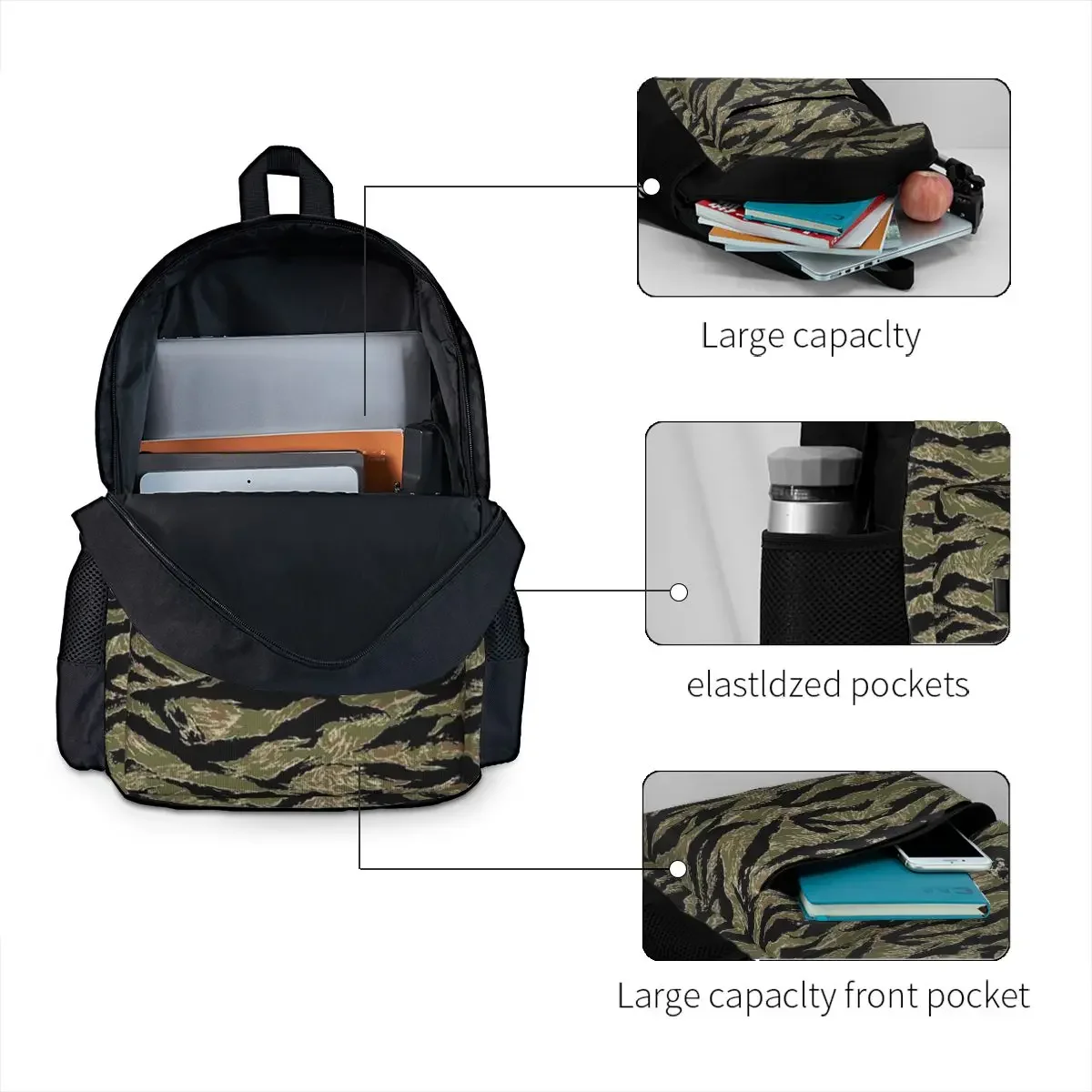 Tiger Stripe Camouflage Military Camo Backpack Hot Sale Daypack Large Capacity Kids BookBag School Bag for Men Women