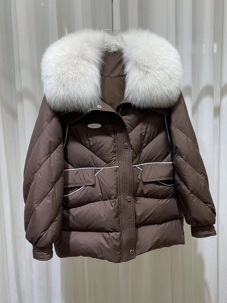 

Women New Fashion Winter Warm Goose Down Jackets Natural Real Fox Fur Collar Thick Female Outwear Coats Puffer Jackets