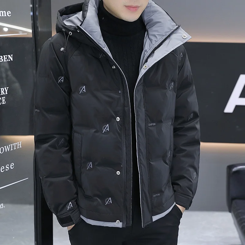 

Men's ort Thiened down Jaet 2025 New Winter Coat Youth Student Faionable Hooded Anti-Cold Clothes Polyester Fiber