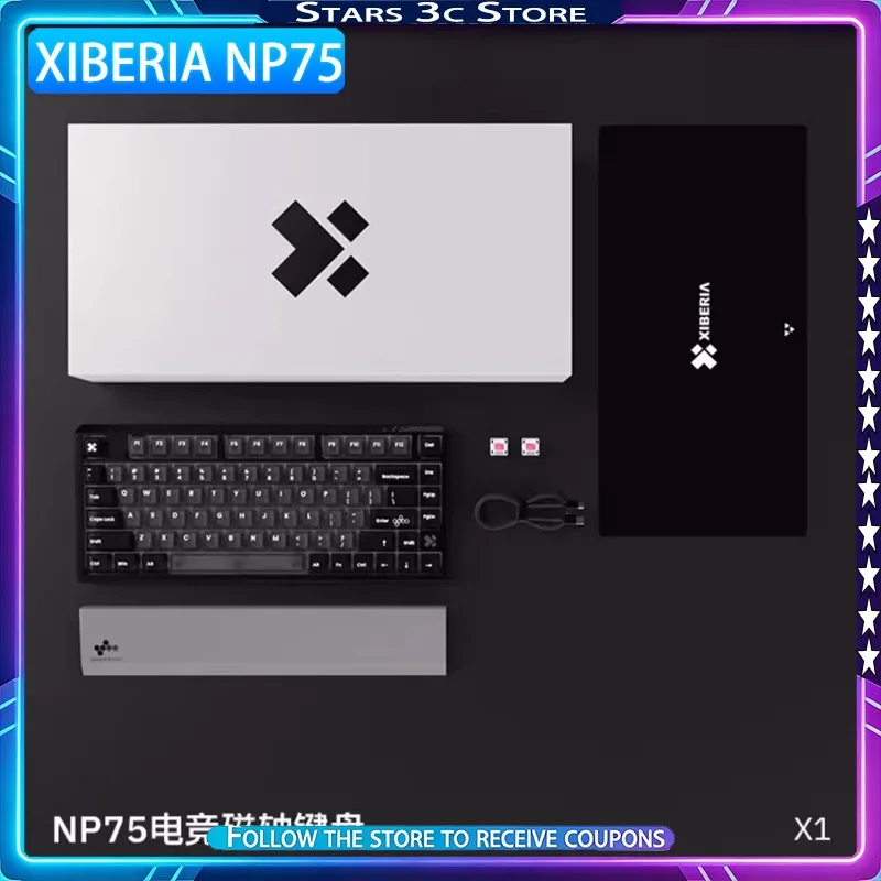 XIBERIA NP75 Magnetic Axis Keyboard 8K Low Latency Hot Swappable Transparent Keycaps 0.01RT Rapid Emergency Stop Gaming Keyboard