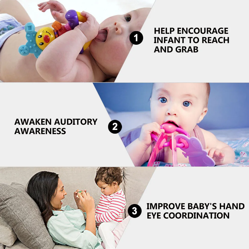 3 szt. Drewniane grzechotki, dzwoneczki do rąk, kreatywne zabawki edukacyjne dla niemowląt, drewniane instrumenty do wywoływania dźwięków, wspomagające rozwój sensoryczny dziecka.