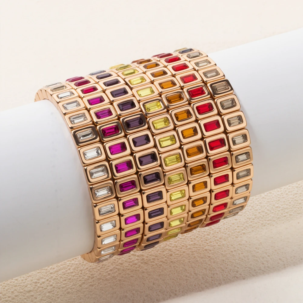 

6x8mm Crystal Bangle For Women Gold Color Inlaid Zirconia Beaded Elastic Bracelets