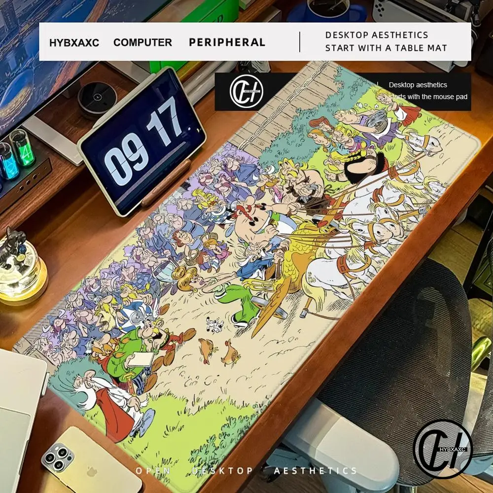 Asterix & Obelix Swimming Mouse Pad Cute HD Desk Pad Extended Gaming Keyboard Mats Large 90x40cm XXL Gamer Mousepad