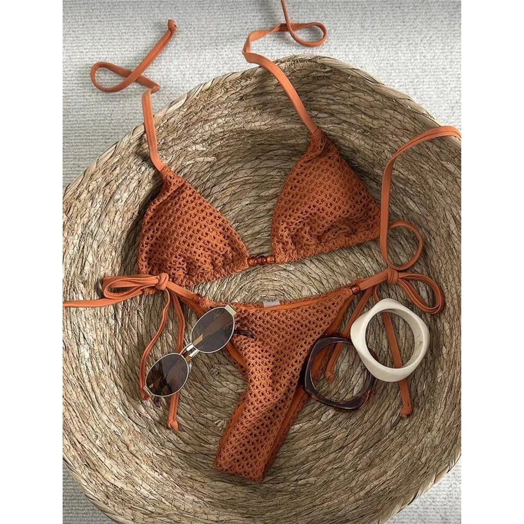 Zweiteiliges Bikini-Set mit Trägern, hohem Beinausschnitt, Badeanzug, Badebekleidung, aushöhlendem Design, Neckholder-Bikini, Damen-Badeanzug, Damen-Badebekleidung M126 – Detail 2