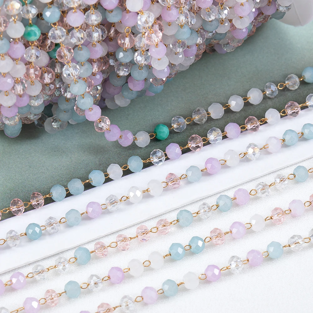 1meter Stainless Steel 3.5mm Color Candy Crystal Ball Round Beaded Chain for DIY Beaded Bracelet Jewelry Accessories