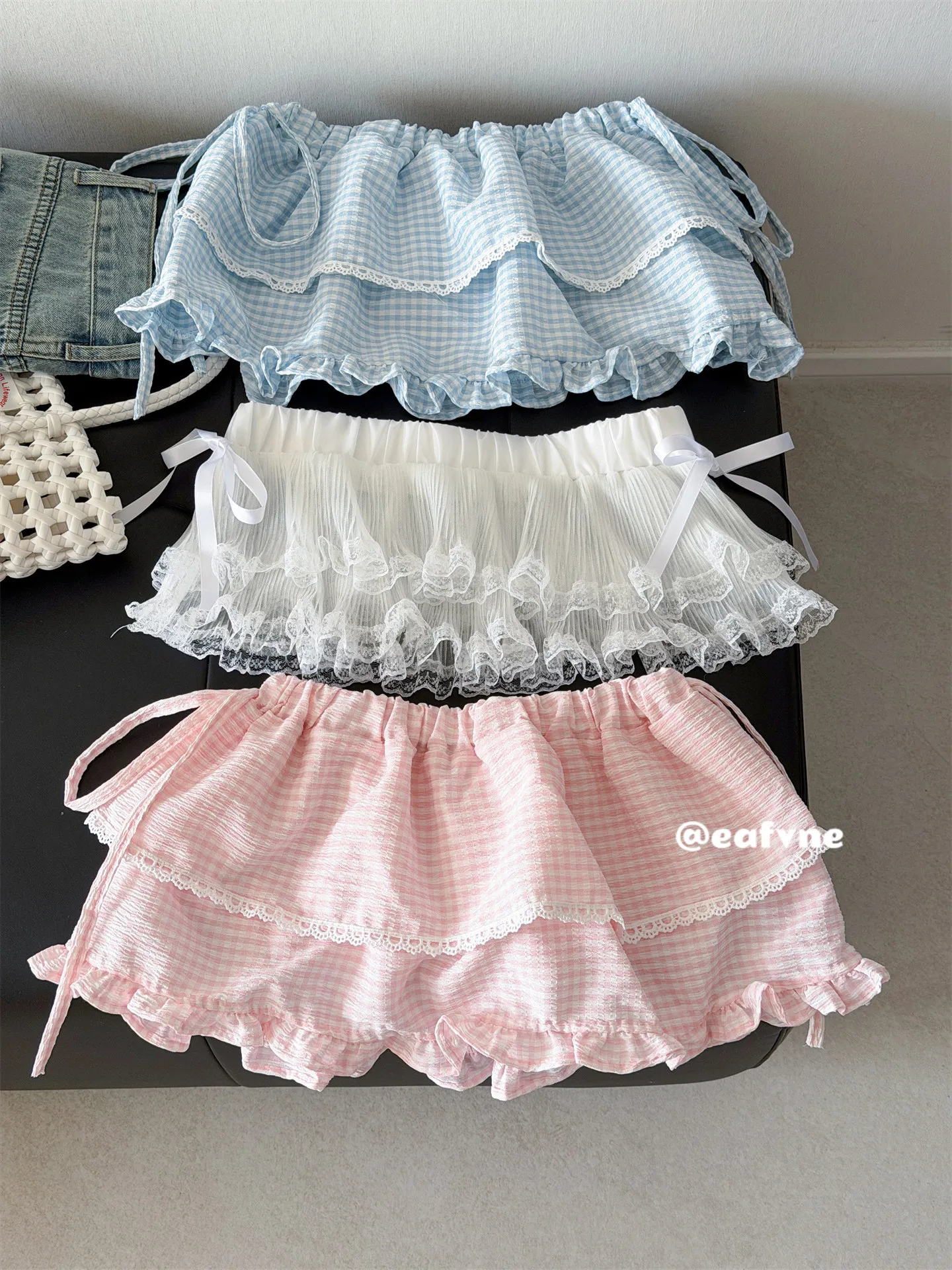 Korean Ballet Style Macaron Plaid Layering Skirt Ruffled Hem Hip Cover Slimming Skirt Panel Spring Summer Skirt Extender