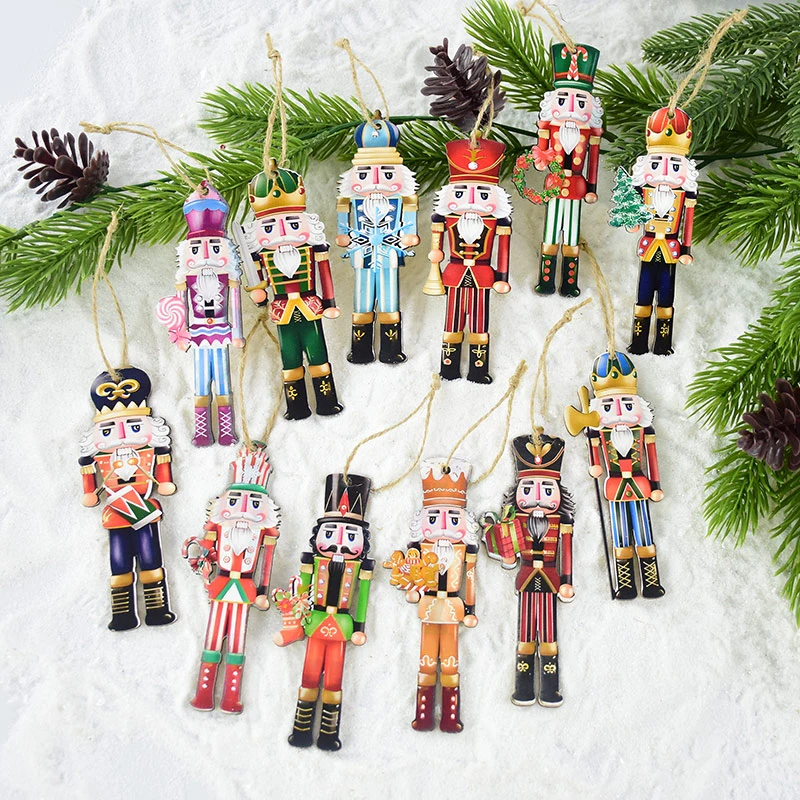 

12Pcs/Set Christmas Wooden Ornaments Nutcracker Soldier Xmas Tree Hanging Pendant 2024 Christmas Home Decorations New Year Gift