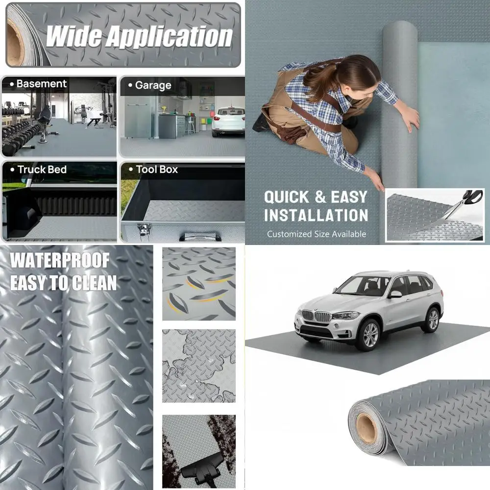 

Thick PVC Garage Floor Mat, Heavy-Duty Waterproof Non-Slip Protector for Cars, Trailers, SUVs, Basements, Gyms (Gray) - 2ft x 42