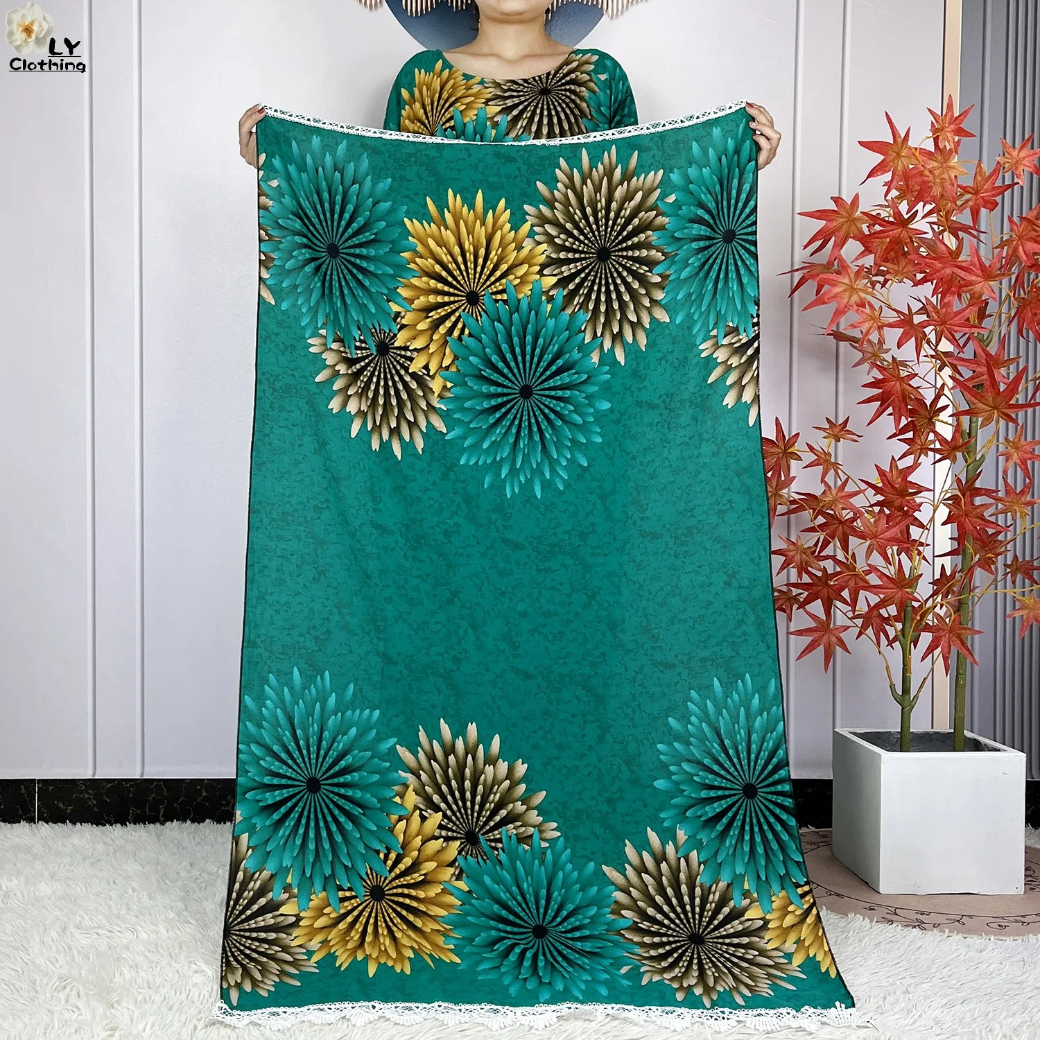 2024 Latest Muslim Sets Women Clothing Cotton Floral Loose Dashiki Long Dress African Abaya Dubai Traditional Islamic Clothing