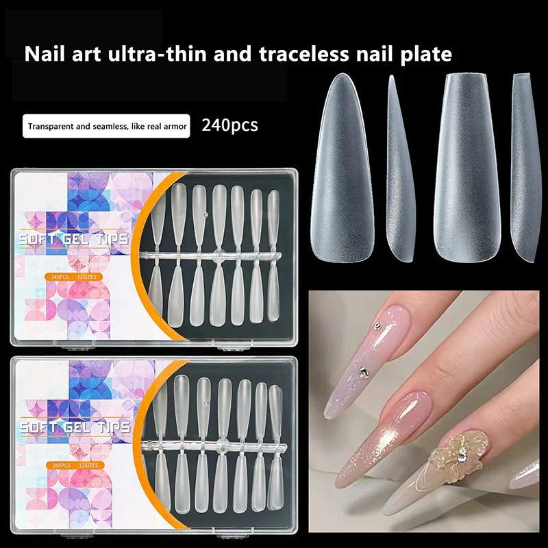 240 stuks lange T-type valse nageltips acryl volledige halve dekking nepnagels zachte tips professionele kunstmatige verlenging accessoires