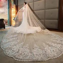 Romantic Long Bridal Veils Cathedral Length Lace Applique 4M Wedding Veil With Free Comb White Ivory High Qualit