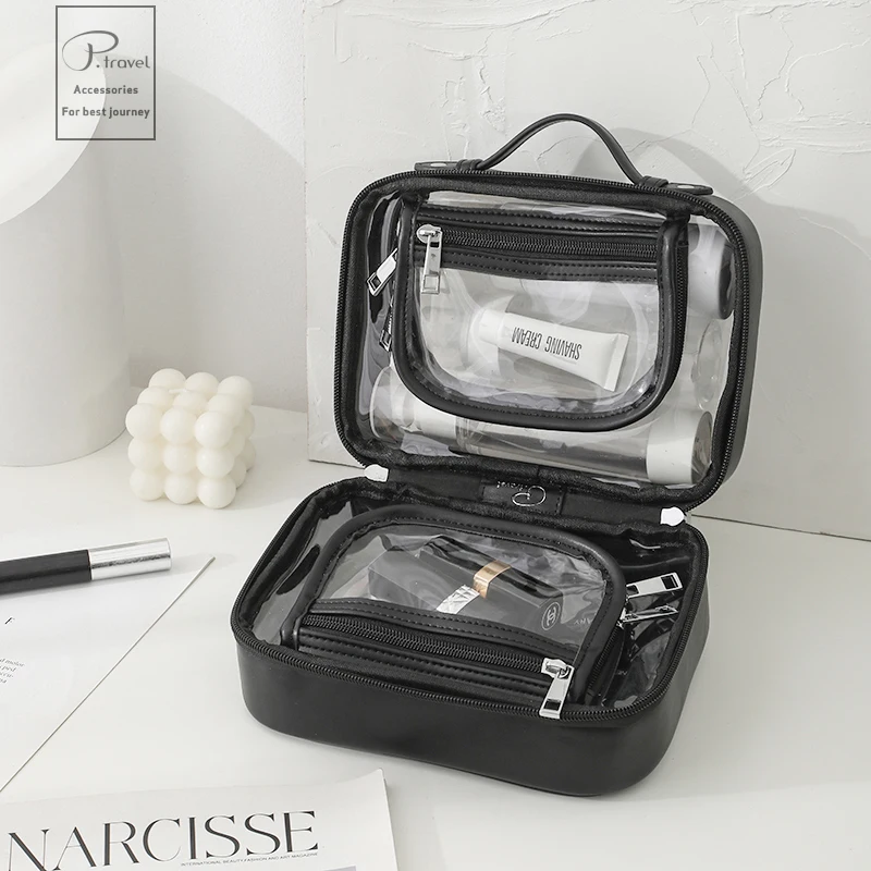 Waterproof Makeup Bag Women Travel Cosmetic Large Capacity Toiletry Cases Transparent Wash Bag Portable Make Up Storage Box