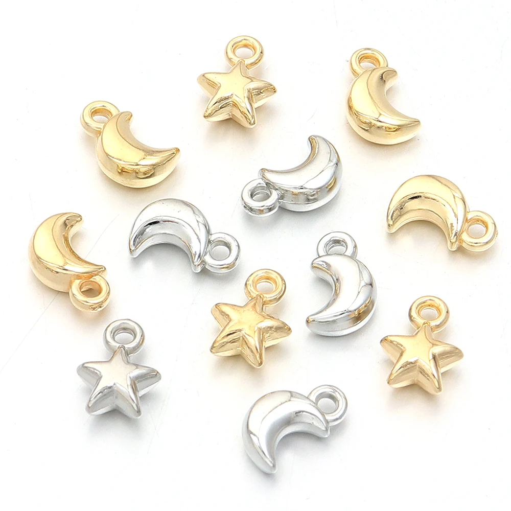 100 Stück Stern-Mond-CCB-Charms aus Kunststoff, kleine Charms-Anhänger für die Schmuckherstellung, DIY-Handwerk, Halskette, Armband, Ohrringe, Zubehör