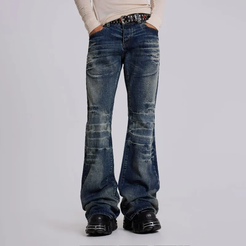 

Y2K Mid Blue Flared Jeans Vintage Washed Men Women Bootcut Jeans Gothic High Street Unisex Streetwear Retro Baggy wide leg Pants