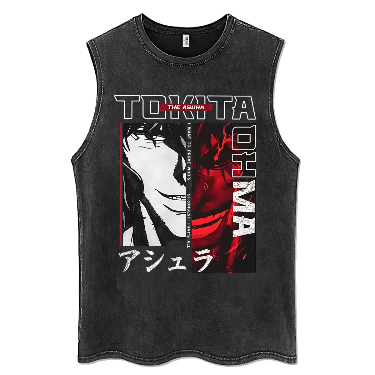Anime Kengan Ashura Tokita Ohma I Want To Prove Who's Strongest That's All Vintage Washed Tank Tops Men Manga Oversized T Shirt