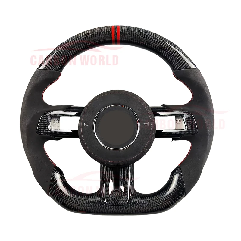Custom genuine carbon fiber leather steering wheel for 2015-2017 2018 and later Ford Mustang GT sports racing steering wheel