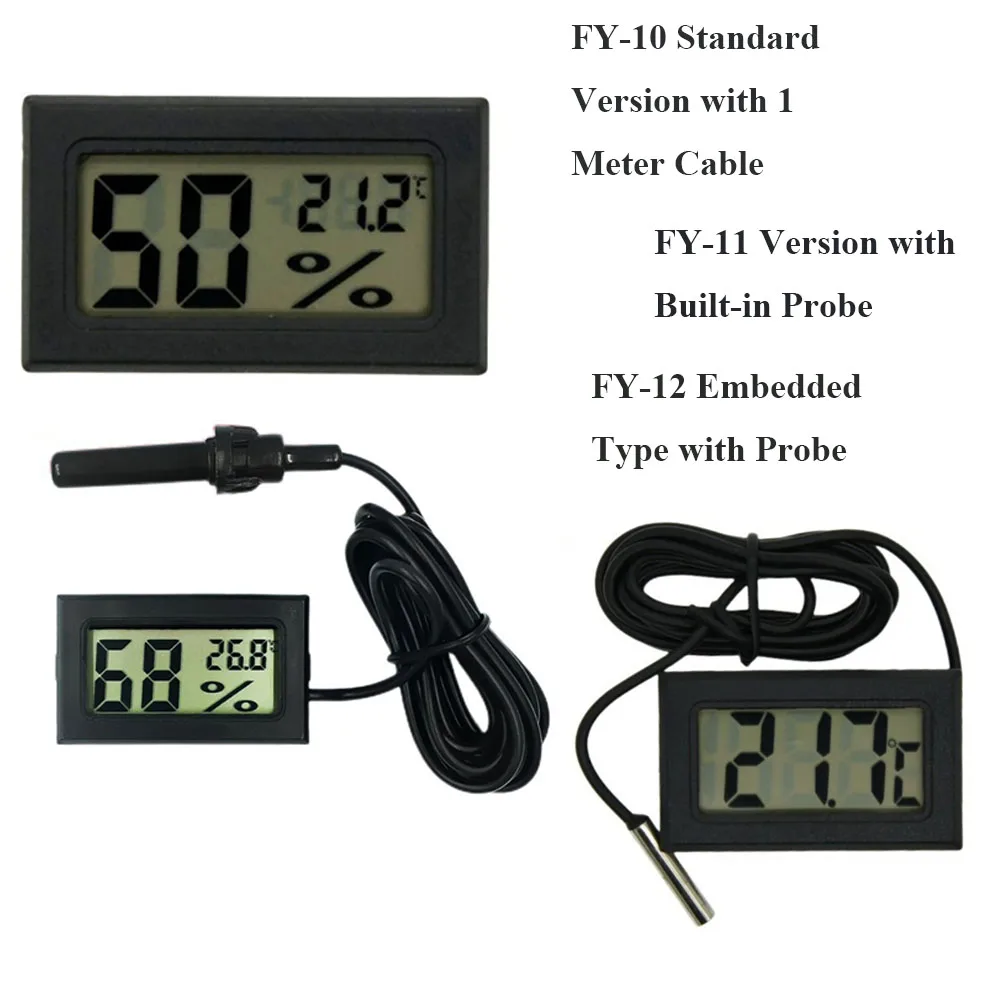 1~50Pcs Digital Display Thermometer Electronic Temperature Detection Sensor Embedded Mount With Probe Select FY-10 FY-11 FY-12