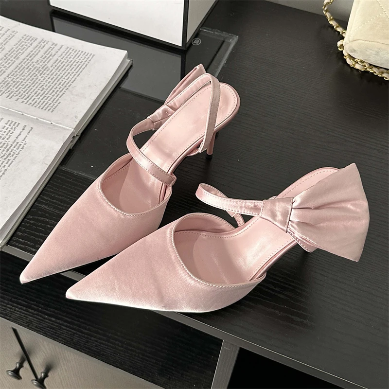 Eilyken Lente Mode Geplooide Holle Vrouwen Pumps Puntige Neus Lage Dunne Hakken Elegante Partij Slingbacks Mule Sandalias De Mujer