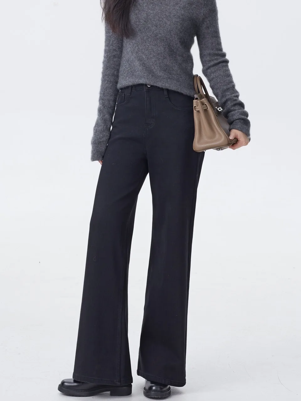 

Джинсы с высокой талией, прямые, эластичные в четырех направлениях, для фигуры типа «груша», повседневные, зимние