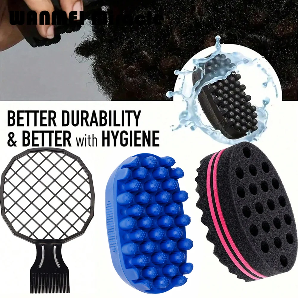 3pcs/set Durable Rubber Washable Afro Curl Sponge Soft Hair Coil Wave Dreadlock Natural Fork Hairbrush Salon Hair Styling Tool