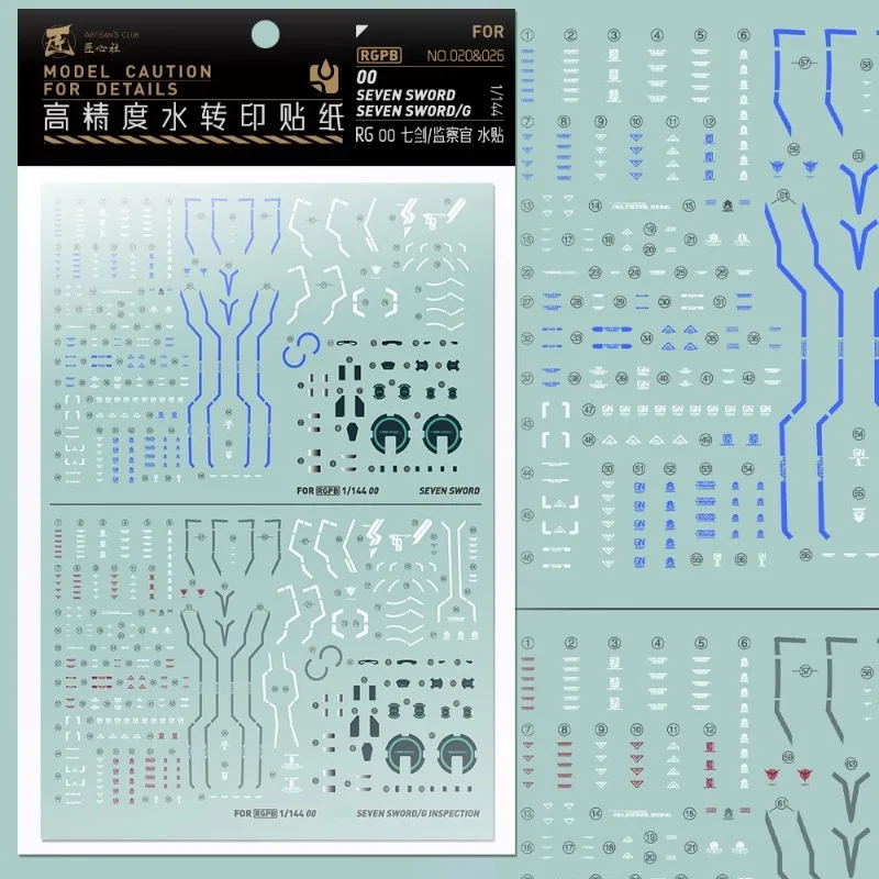 Artisan's Club Decal RGPB020/026 for RG 1/144 00 Seven Sword /G Inspection High Precision Water Sticker Hobby DIY Model