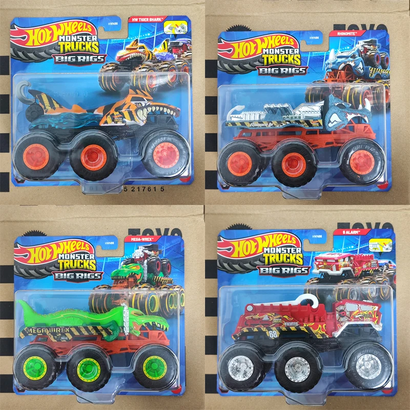En Stock 25F genuino Hot Wheels coche monstruo camión grandes plataformas Mega Wrex Tigre tiburón rinomita vehículo modelo juguetes para niños regalo